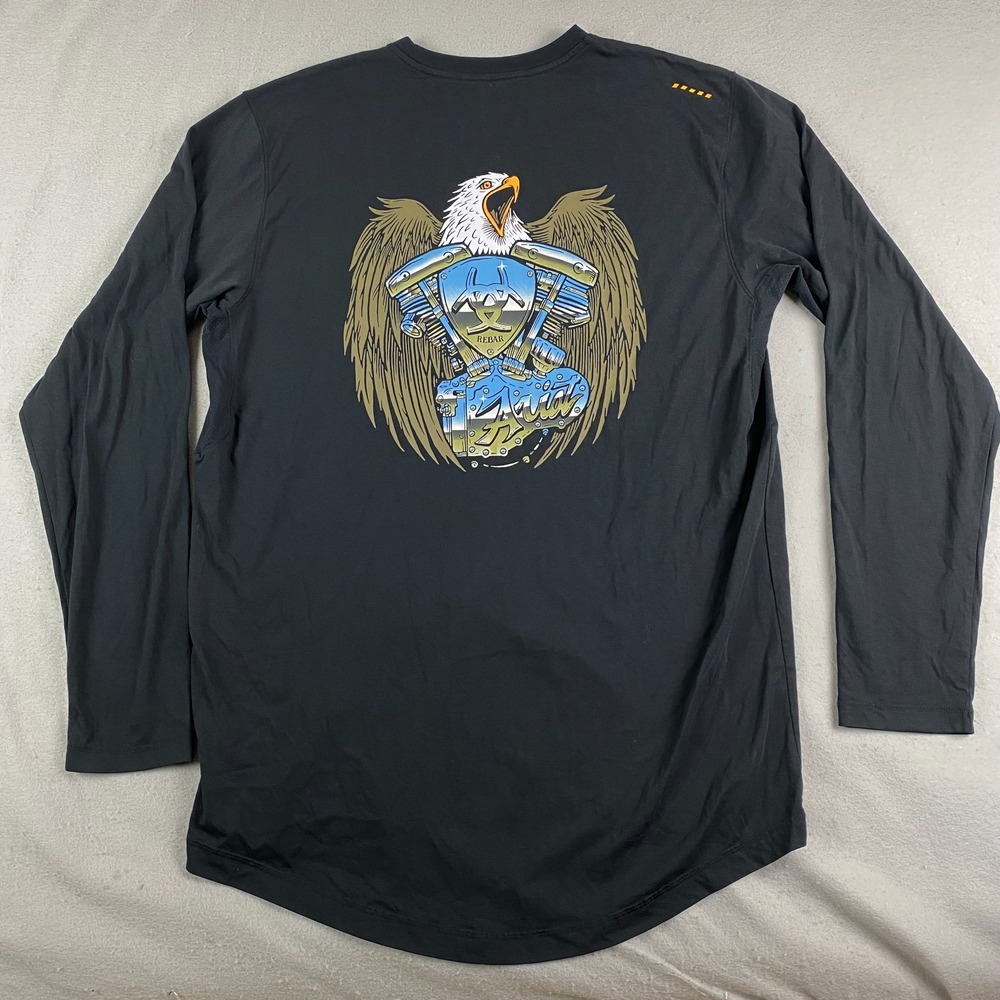 Ariat Mens T Shirt XLT tall Rebar Workman Chrome Moto Eagle Long Sleeve Black